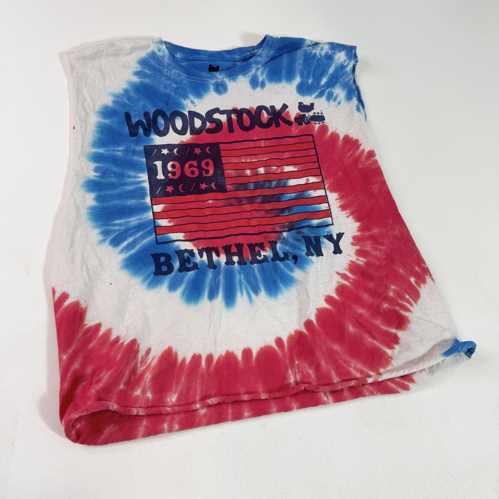 Woodstock Shirt Mens Large Tie Dye Red White Blue 1969 Bethel NY Music Festival